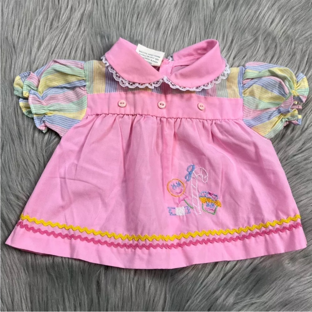 Vintage Mayfair Infants Newborn Baby Dress Pink Striped Ruffle